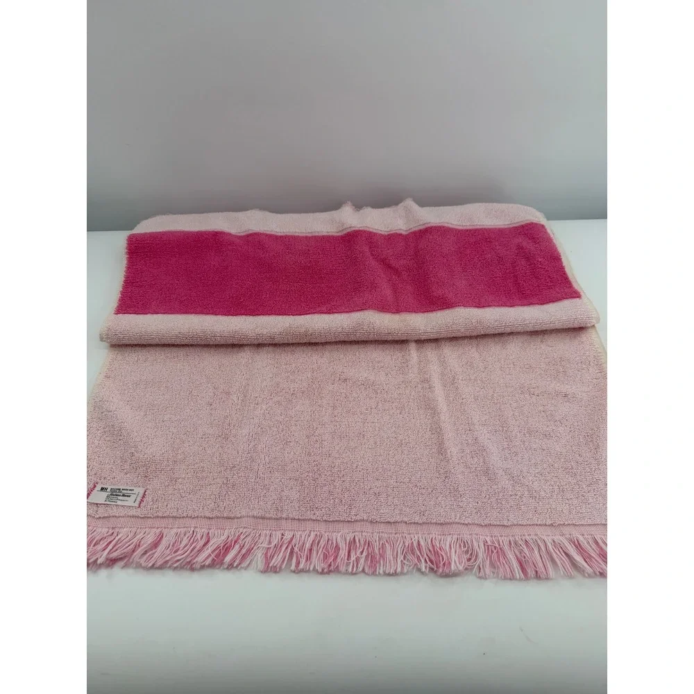 Fashion Manor Bath Towel Pink Floral Pansy MCM Vintage Fringed Cotton USA